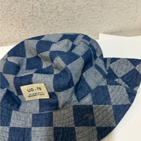 URBAN OUTFITTERS UO Checkered Bucket Hat Cotton UO-76 Label Blue Check Y2K - Picture 7 of 8